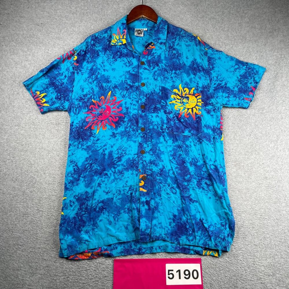 Mad Gringo Blue Acid Wash tropical Shirt Small Button Up Short Sleeve Mens